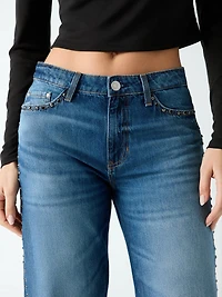 Studded mid rise jeans