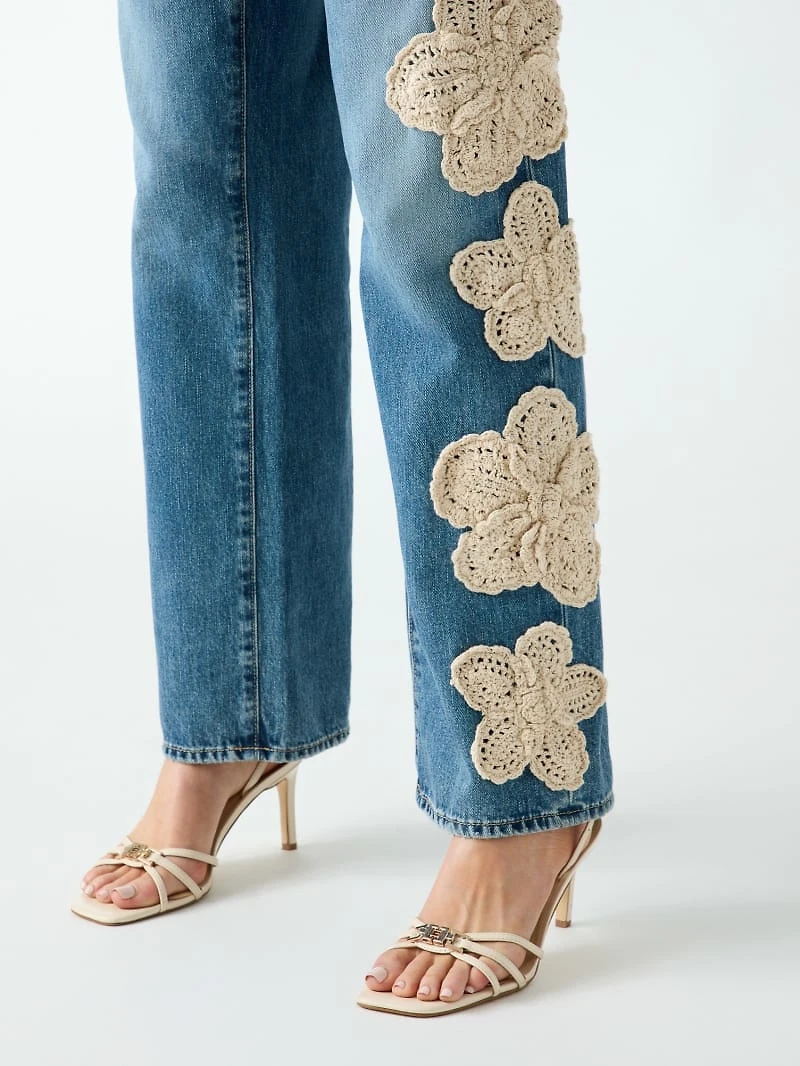 Floral embroidered jeans