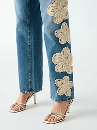 Floral embroidered jeans