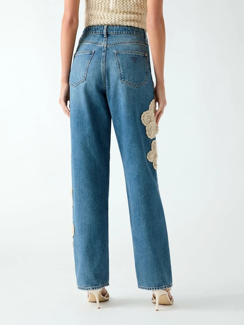 Floral embroidered jeans