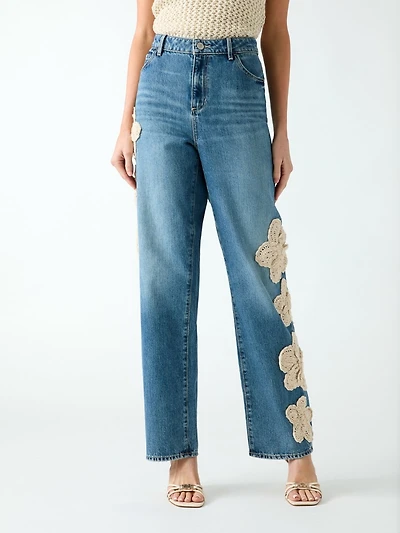 Floral embroidered jeans