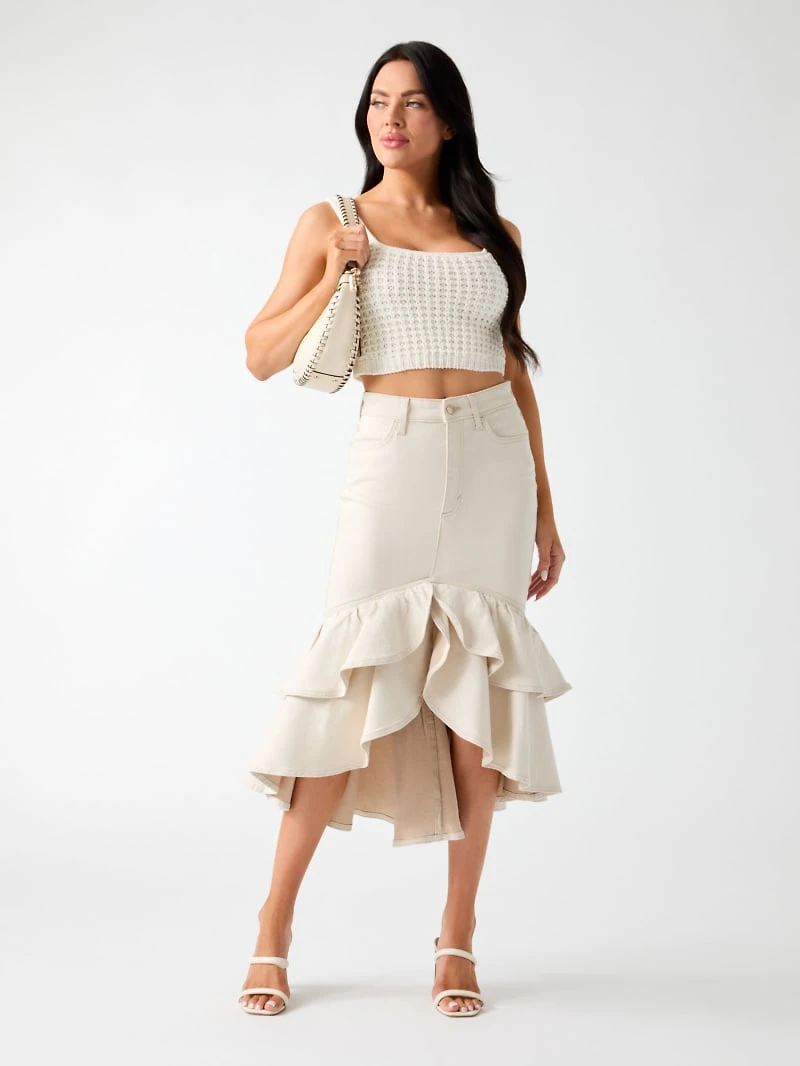 Ruffled denim skirt