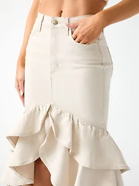Ruffled denim skirt