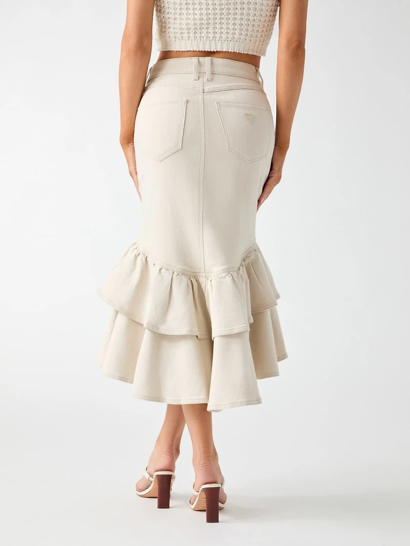 Ruffled denim skirt