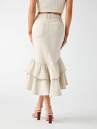 Ruffled denim skirt