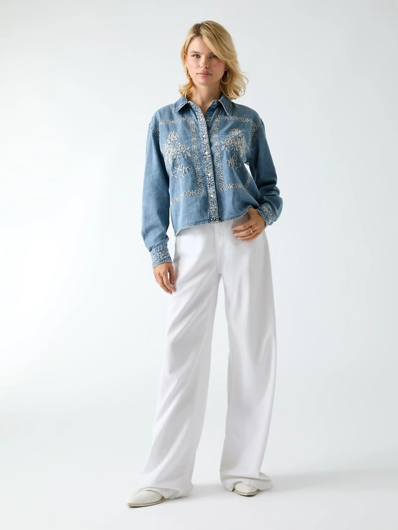Embroidered denim shirt