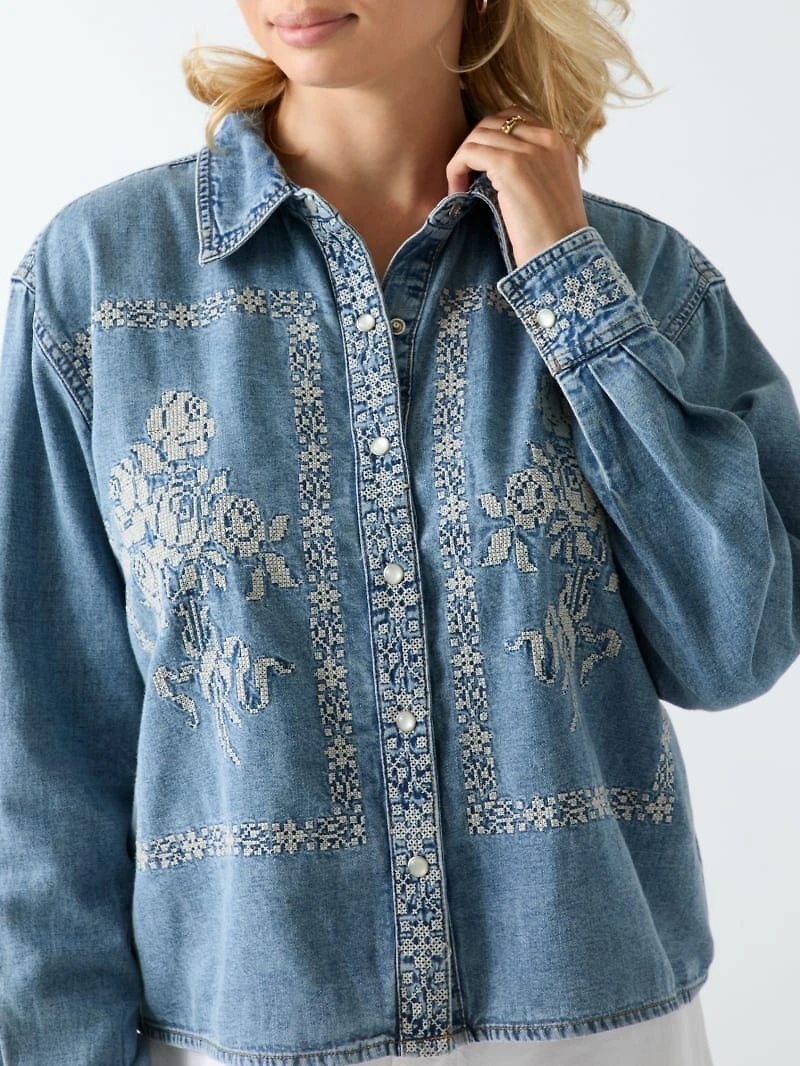 Embroidered denim shirt