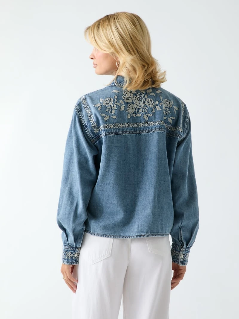 Embroidered denim shirt