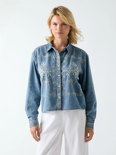 Embroidered denim shirt
