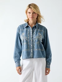 Embroidered denim shirt