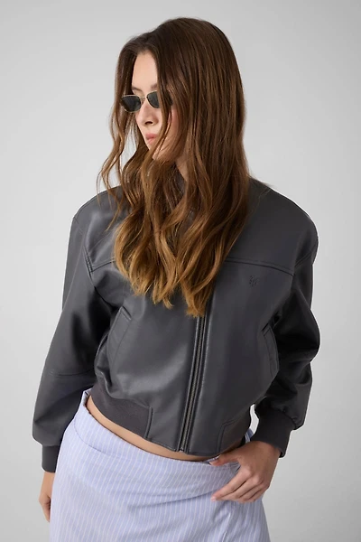 Faux leather bomber jacket