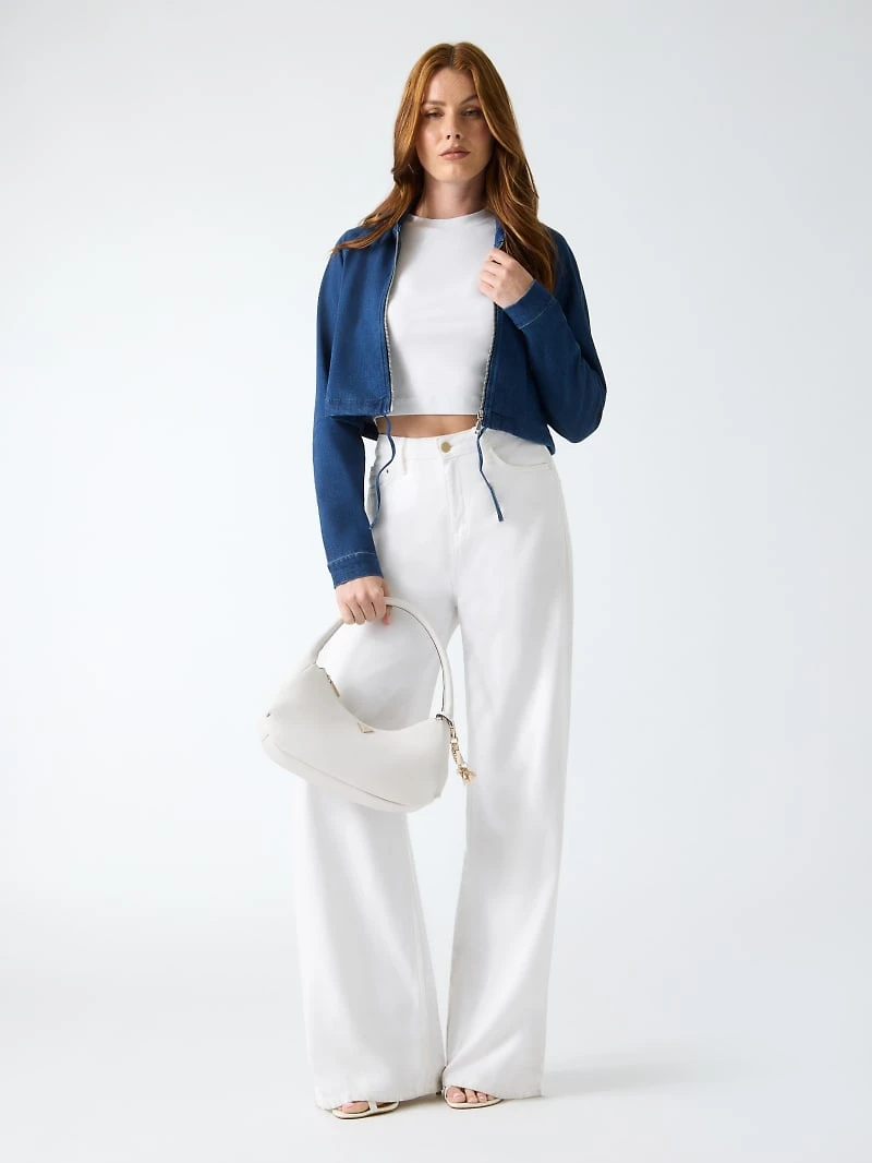 Cropped denim hoodie