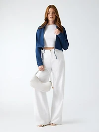 Cropped denim hoodie