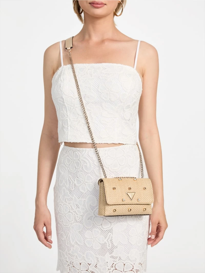 Giully II Raffia Rhinestone Mini Convertible Bag