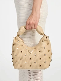 Isotta Raffia Rhinestone Hobo Bag