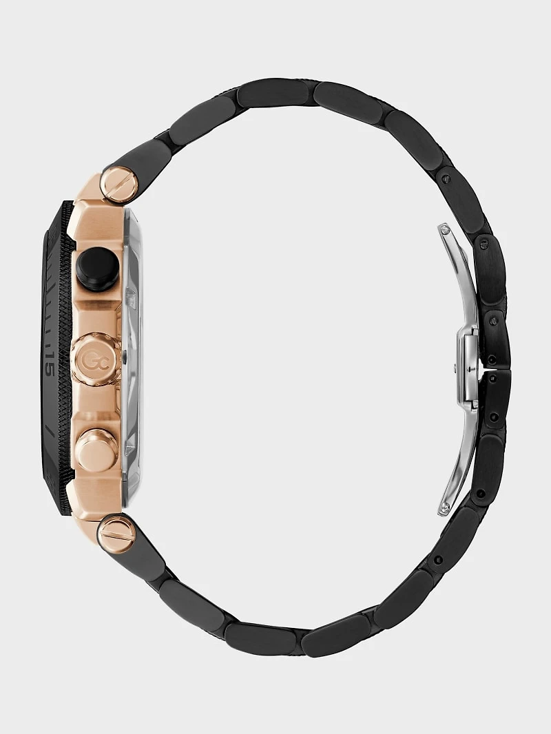 Gc Black and Rose Gold-Tone Chronograph Watch