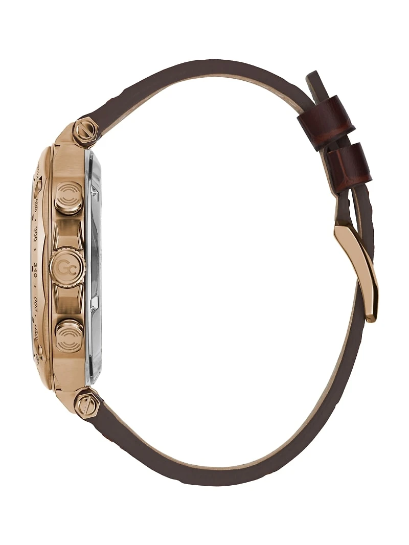 Gc Gold-Tone and Brown Leather Chronograph Watch