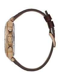 Gc Gold-Tone and Brown Leather Chronograph Watch