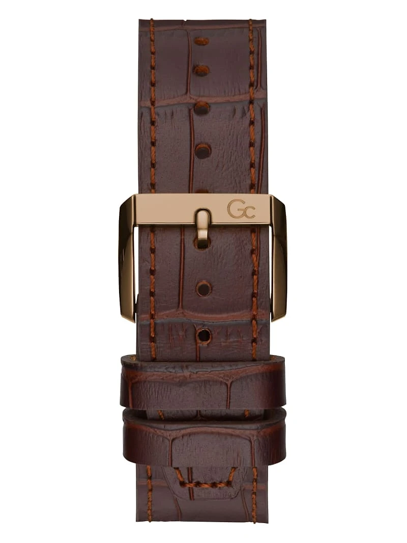 Gc Gold-Tone and Brown Leather Chronograph Watch