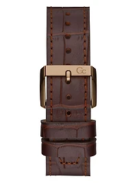Gc Gold-Tone and Brown Leather Chronograph Watch