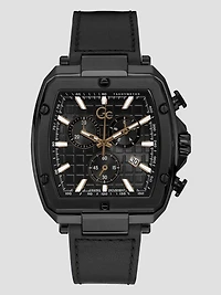 Gc Black Leather Chronograph Watch