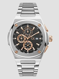 Silver-Tone and Black Chronograph Watch