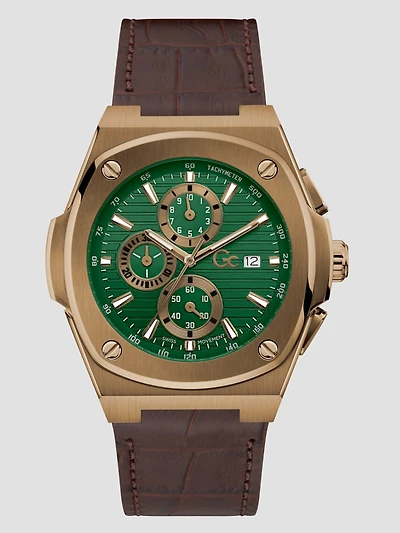 Gc Green and Leather Chronograph Watch