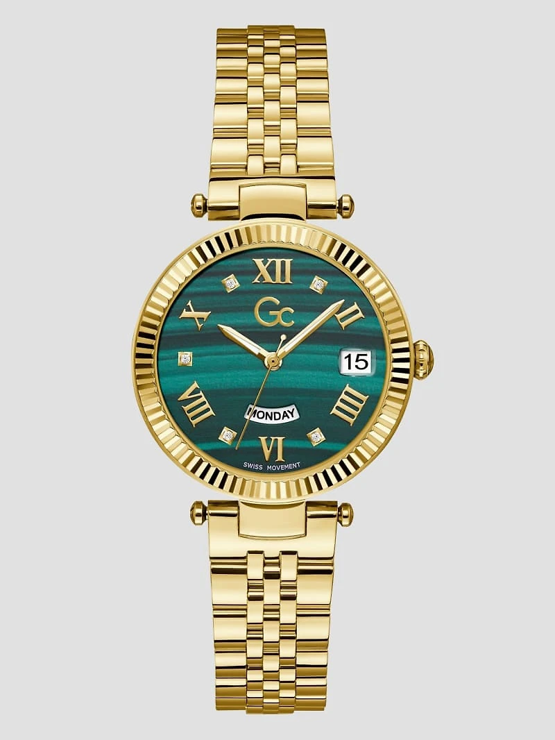 Gc Gold-Tone and Green Analog Watch