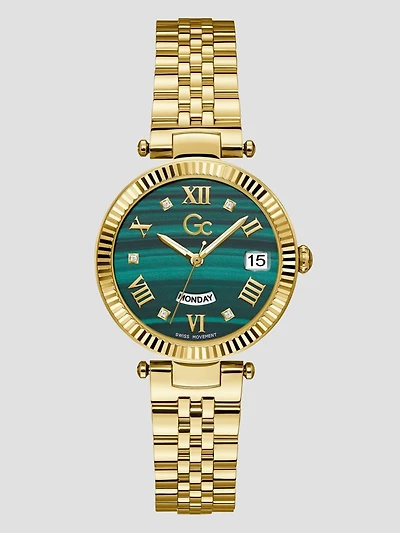 Gc Gold-Tone and Green Analog Watch