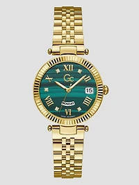 Gc Gold-Tone and Green Analog Watch