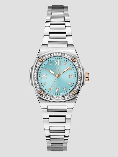 Silver-Tone and Blue Analog Watch