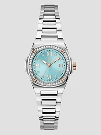 Silver-Tone and Blue Analog Watch