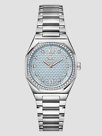 Gc Silver-Tone and Light Blue Crystal Analog Dial