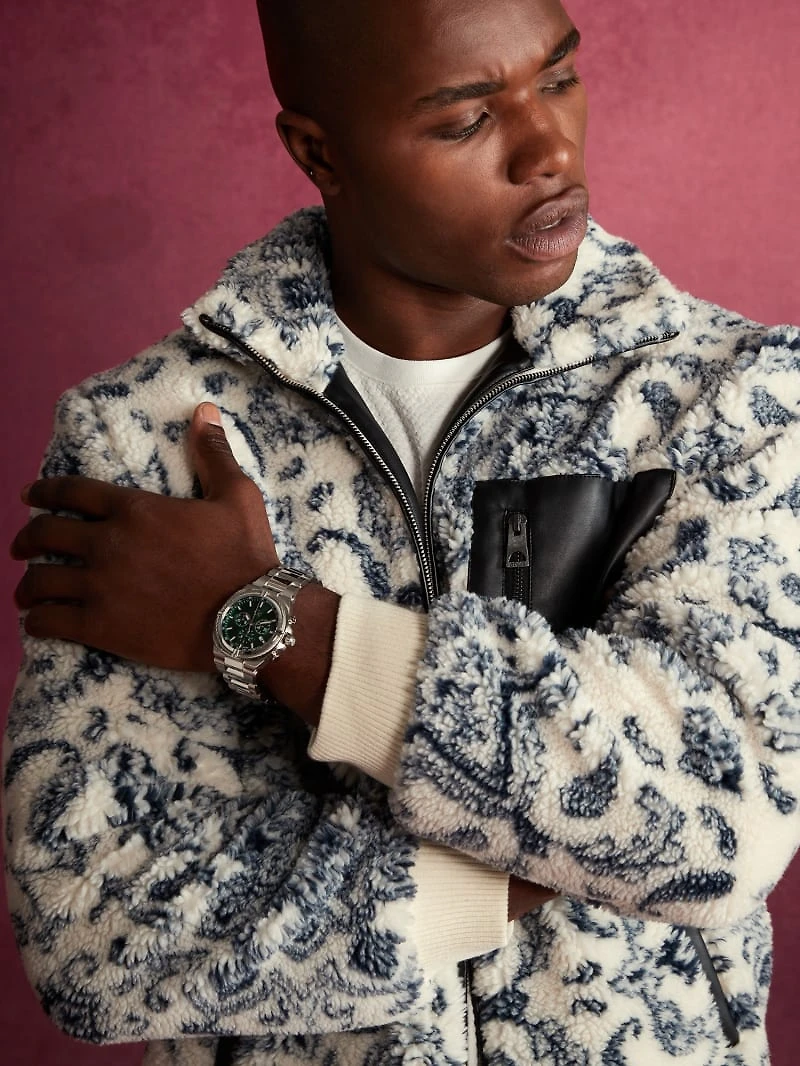 Gc Silver-Tone and Green Chronograph Watch