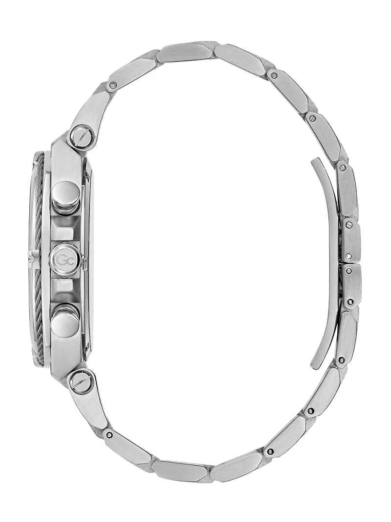 Gc Silver-Tone and Green Chronograph Watch