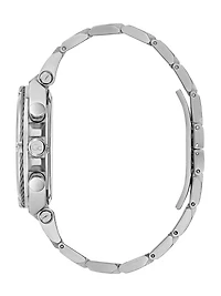 Gc Silver-Tone and Green Chronograph Watch