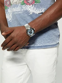 Gc Silver-Tone and Light Blue Multifunction Watch