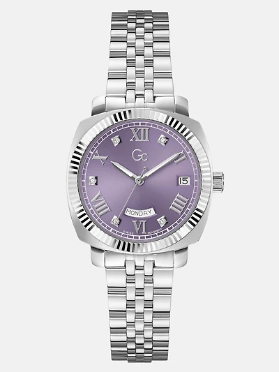 Gc Silver-Tone and Purple Multifunctional Watch