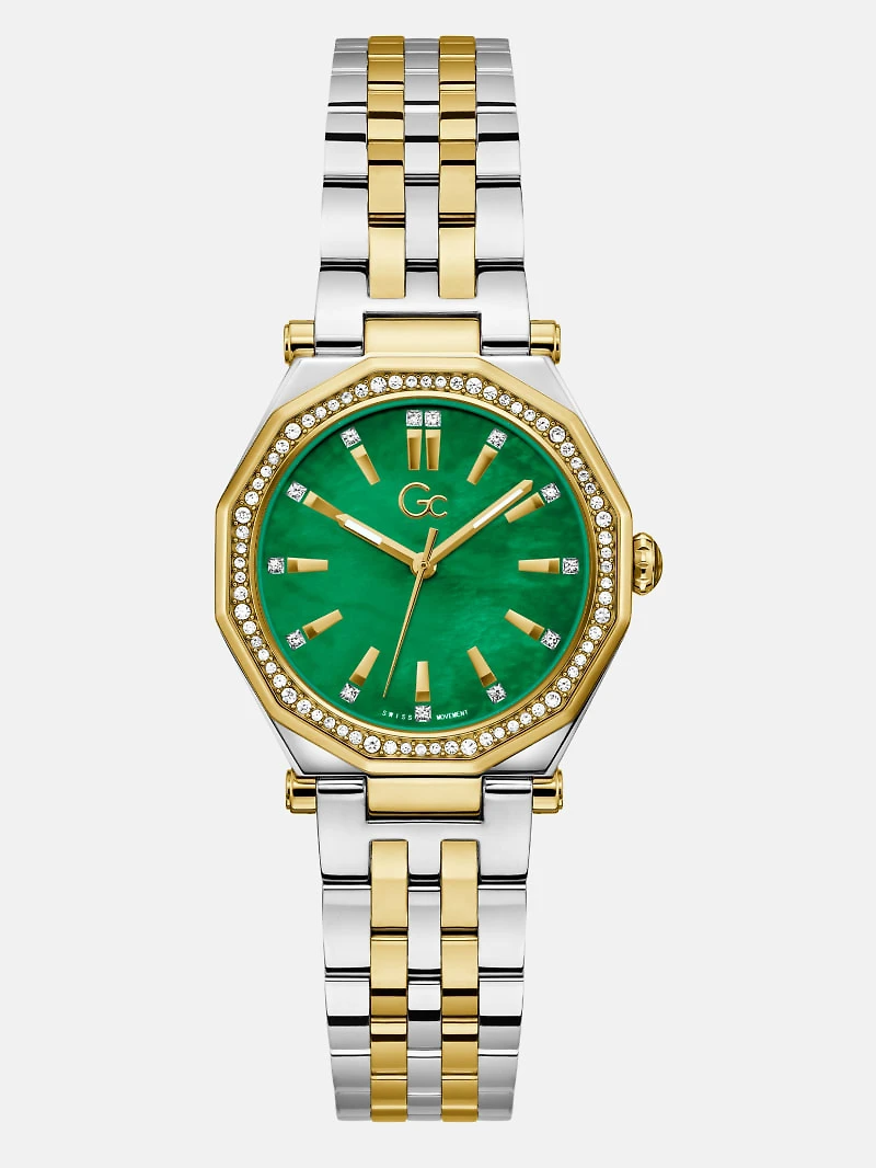 Gc Two-Tone and Green Analog Watch