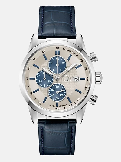 Silver-Tone Multifunction Leather Watch