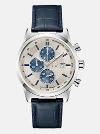 Silver-Tone Multifunction Leather Watch