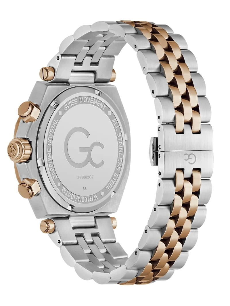 Gc Silver and Rose Gold-Tone Chronograph Watch