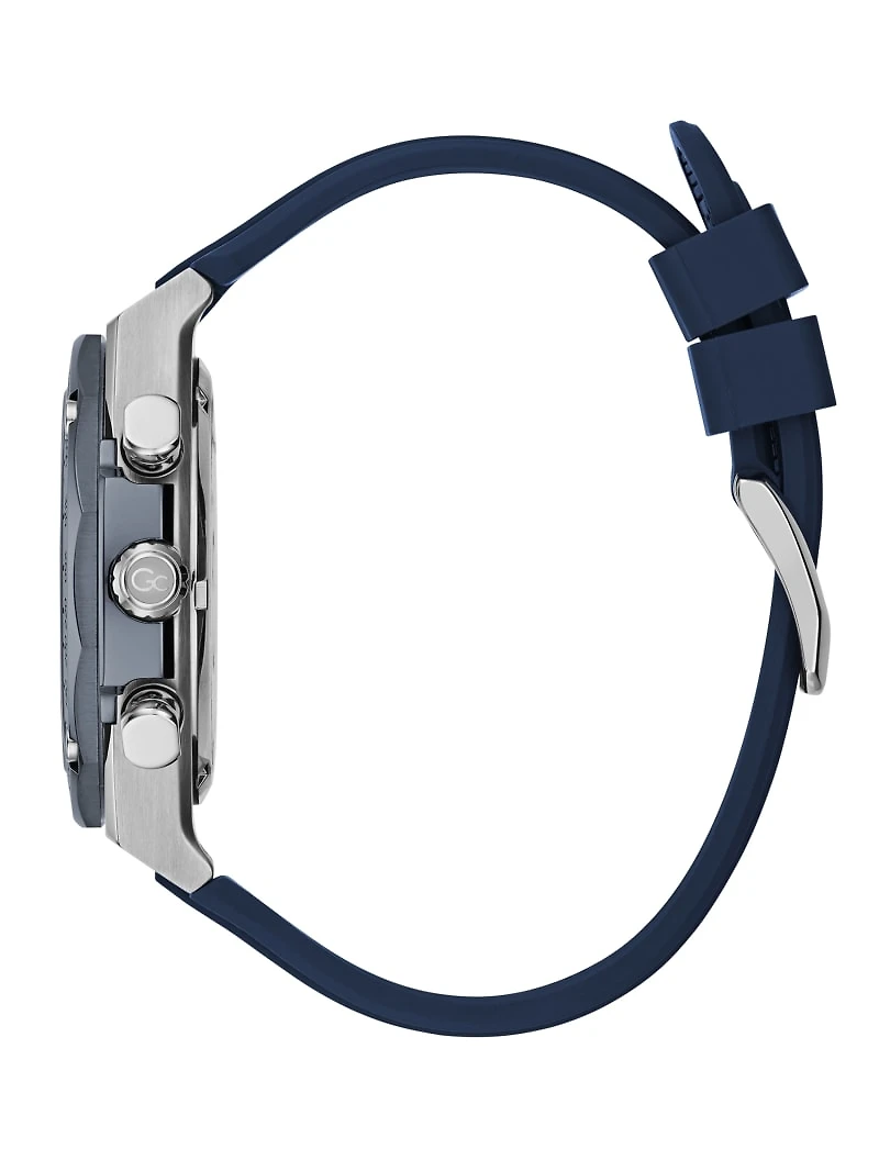 Gc Silver-Tone and Blue Chronograph Watch