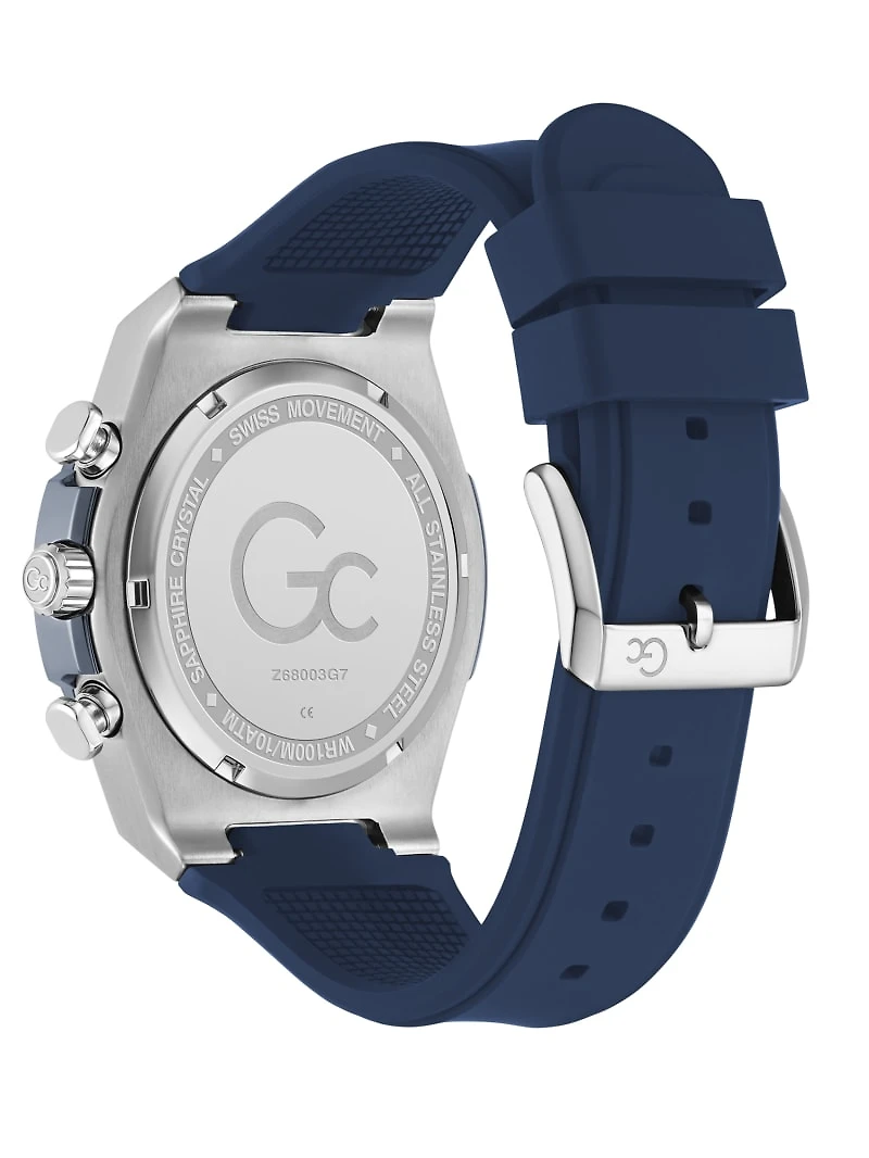 Gc Silver-Tone and Blue Chronograph Watch