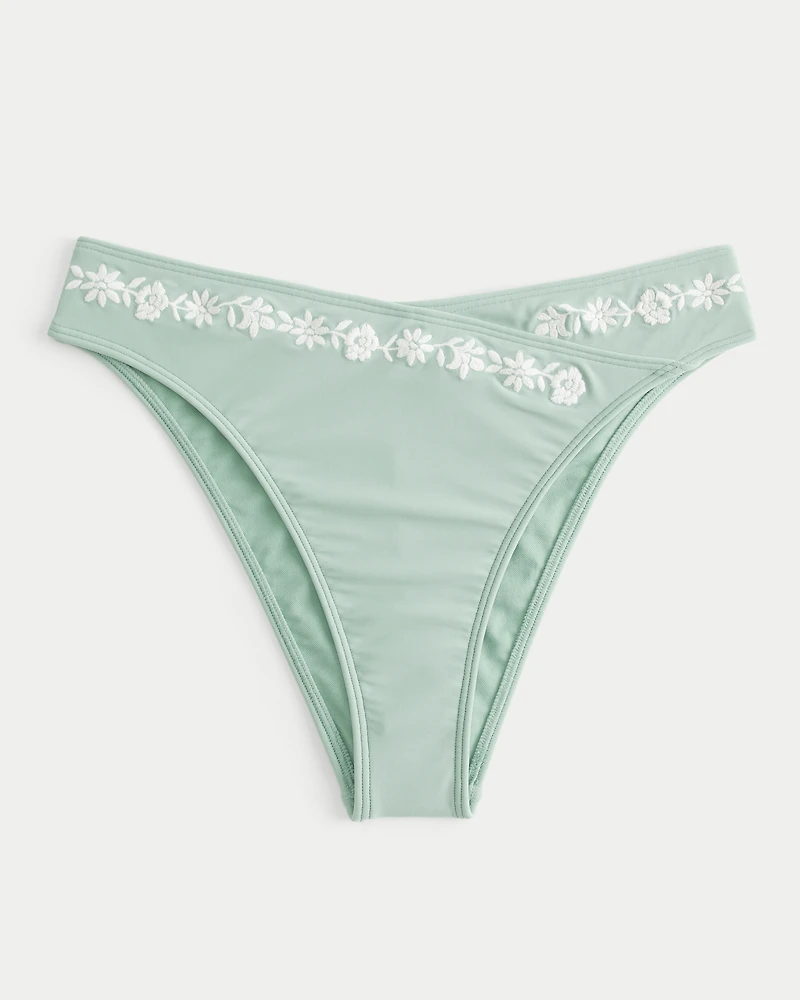 Curvy Embroidered High-Leg High-Waist Cheeky Bikini Bottom
