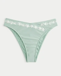 Curvy Embroidered High-Leg High-Waist Cheeky Bikini Bottom