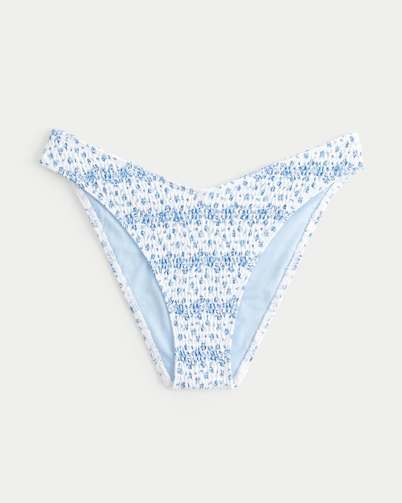 Smocked High-Leg Cheeky Bikini Bottom