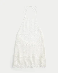 Crochet-Style Halter Cover Up Mini Dress