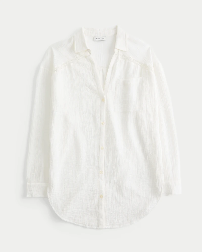 Gauze Button-Through Mini Shirt Dress