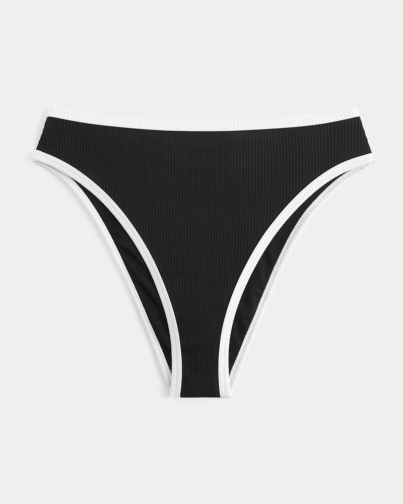Curvy High-Leg High-Waist Ribbed Cheeky Bikini Bottom